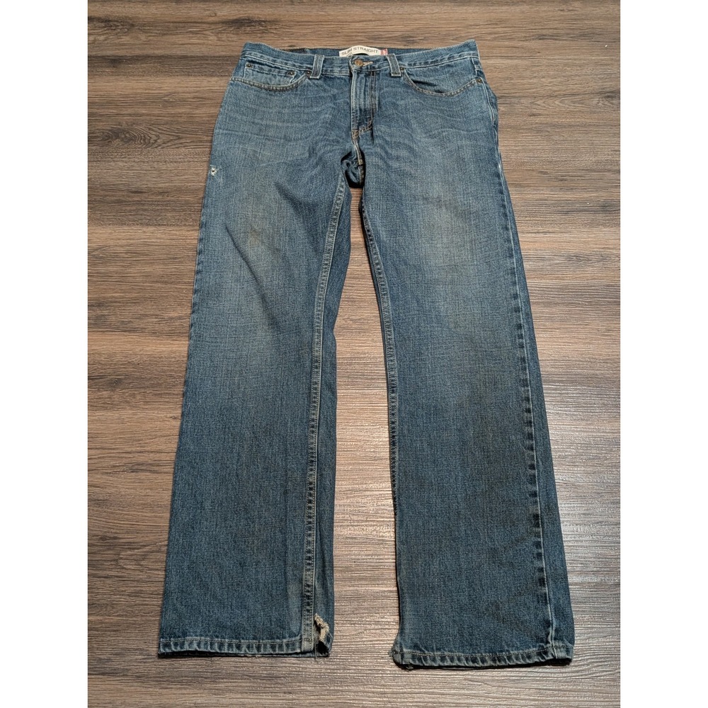 Levis‎ 514 Slim Straight Jeans Mens 32x30 Medium Wash Blue Distressed Red Tab